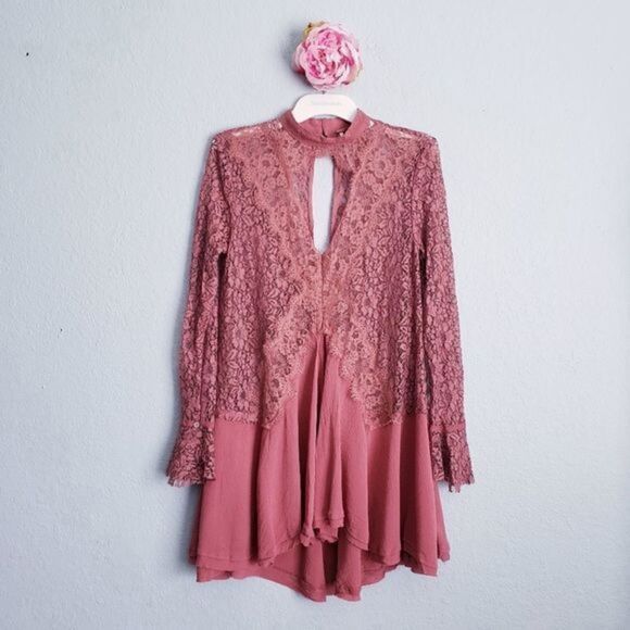 Free People Mauve New Tell Tale Lace Mini Dress - Picture 1 of 7